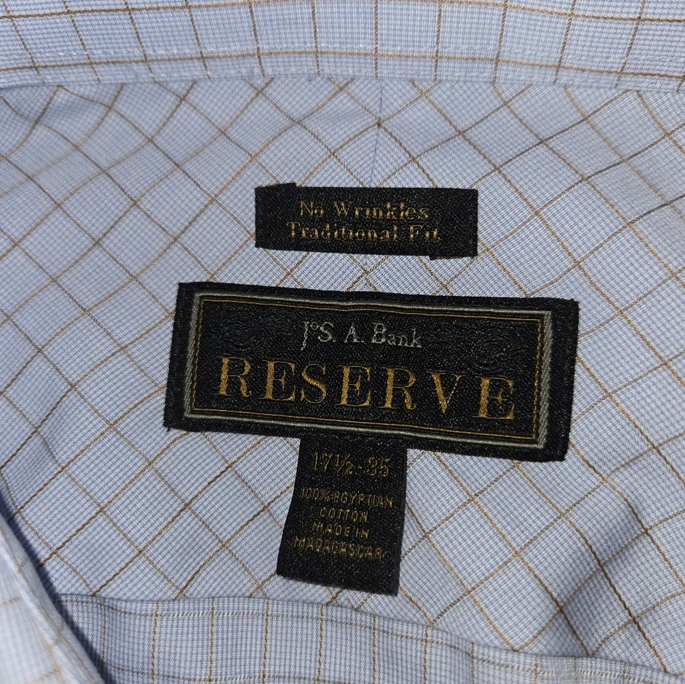 NWT Jos. A. Bank Men's Reserve Blue Checkered Dress Shirt Size 17 1/2-35 - Picture 5 of 5